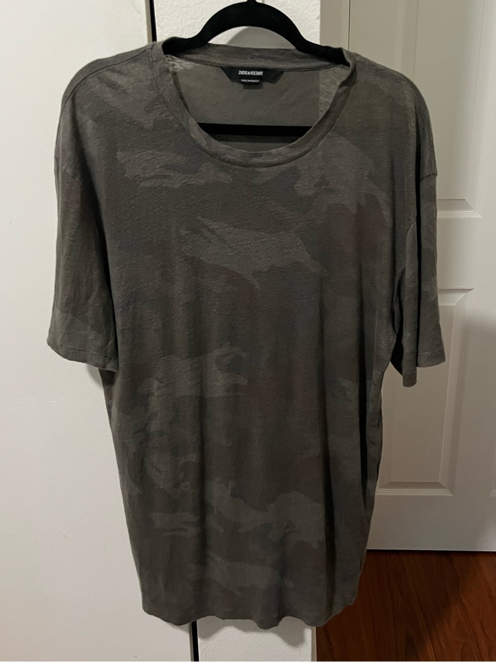 Zadig & Voltaire Linen Olive Green Camo Short Sleeve Tee